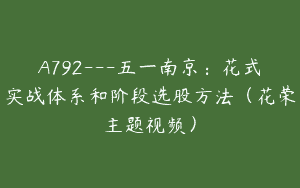 A792—五一南京：花式实战体系和阶段选股方法（花荣主题视频）