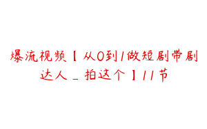 爆流视频【从0到1做短剧带剧达人_拍这个】11节