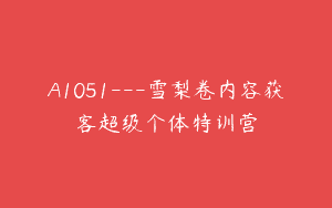 A1051—雪梨卷内容获客超级个体特训营