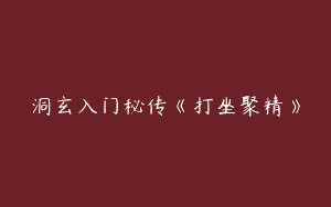 洞玄入门秘传《打坐聚精》