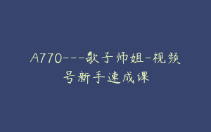 A770—歌子师姐-视频号新手速成课