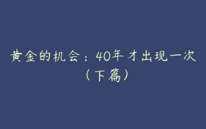 黄金的机会：40年才出现一次（下篇）