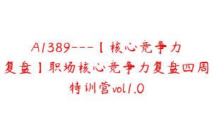 A1389—【核心竞争力复盘】职场核心竞争力复盘四周特训营vol1.0