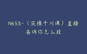 N653-（实操千川课）直接告诉你怎么投