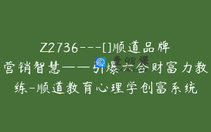 Z2736---[]顺道品牌营销智慧——引爆六合财富力教练-顺道教育心理学创富系统