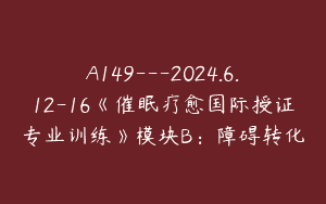 A149—2024.6.12-16《催眠疗愈国际授证专业训练》模块B：障碍转化