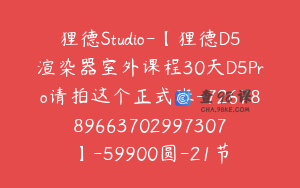 狸德Studio-【狸德D5渲染器室外课程30天D5Pro请拍这个正式班-7267889663702997307】-59900圆-21节