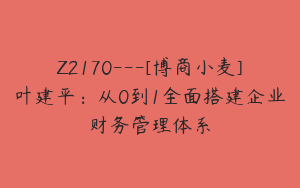 Z2170---[博商小麦]叶建平：从0到1全面搭建企业财务管理体系
