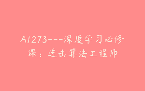 A1273—深度学习必修课：进击算法工程师
