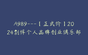 A989—【正式价】2024剽悍个人品牌创业俱乐部
