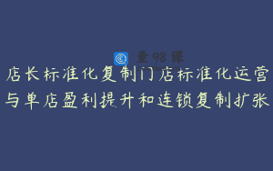 店长标准化复制门店标准化运营与单店盈利提升和连锁复制扩张