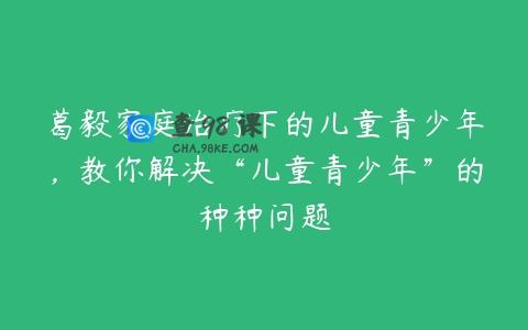 葛毅家庭治疗下的儿童青少年，教你解决“儿童青少年”的种种问题