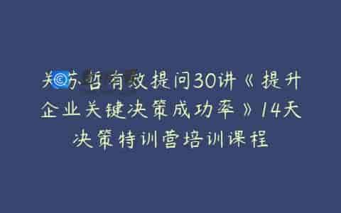 关苏哲有效提问30讲《提升企业关键决策成功率》14天决策特训营培训课程