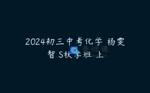 2024初三中考化学 杨雯智 S秋季班 上