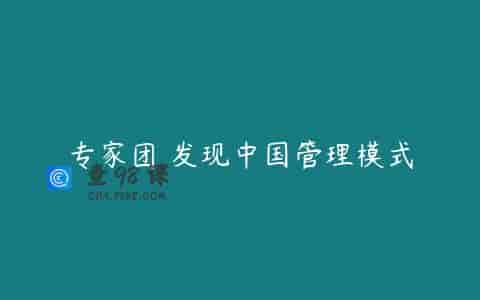 专家团 发现中国管理模式