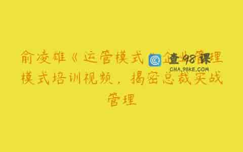 俞凌雄《运管模式》企业管理模式培训视频，揭密总裁实战管理