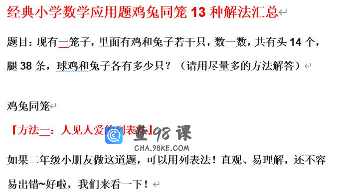 经典小学数学应用题鸡兔同笼13种解法汇总Word文档下载