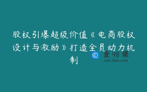 股权引爆超级价值《电商股权设计与激励》打造全员动力机制