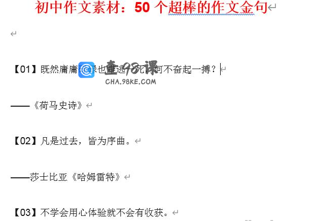 初中作文素材：50个超棒的作文金句Word文档下载
