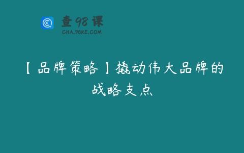 【品牌策略】撬动伟大品牌的战略支点