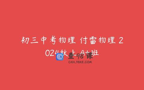 初三中考物理 付雷物理 2024秋上.A+班