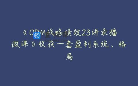 《ODM战略绩效23讲录播微课》收获一套盈利系统、格局