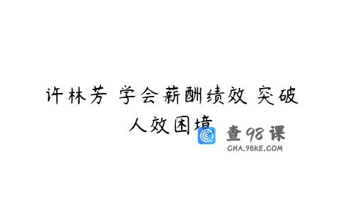 许林芳・学会薪酬绩效 突破人效困境