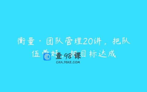 衡量·团队管理20讲，把队伍带好，把目标达成