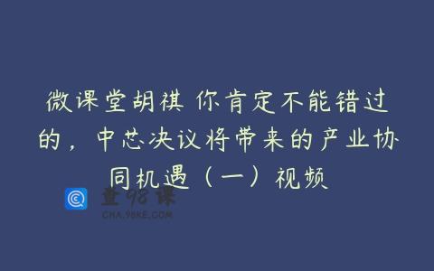 微课堂胡祺 你肯定不能错过的，中芯决议将带来的产业协同机遇（一）视频