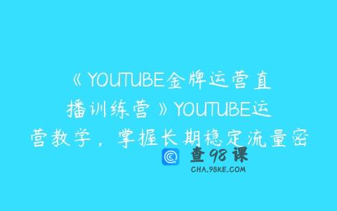 《YOUTUBE金牌运营直播训练营》YOUTUBE运营教学，掌握长期稳定流量密码