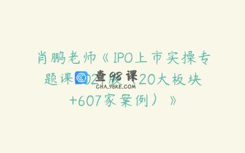肖鹏老师《IPO上市实操专题课2021版（20大板块+607家案例）》