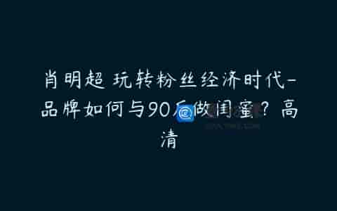 肖明超 玩转粉丝经济时代-品牌如何与90后做闺蜜？高清