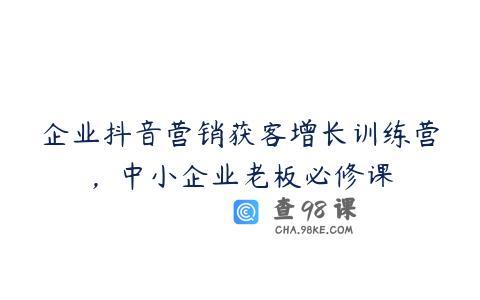 企业抖音营销获客增长训练营，中小企业老板必修课