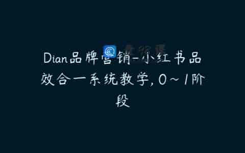 Dian品牌营销-小红书品效合一系统教学, 0~1阶段
