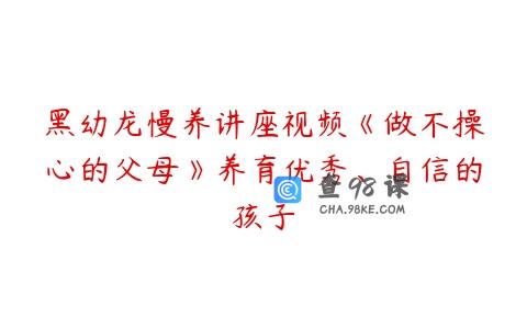 黑幼龙慢养讲座视频《做不操心的父母》养育优秀、自信的孩子