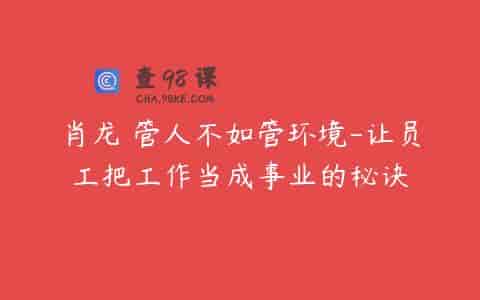 肖龙 管人不如管环境-让员工把工作当成事业的秘诀