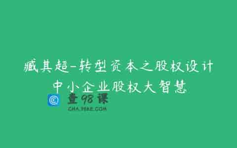 臧其超-转型资本之股权设计中小企业股权大智慧