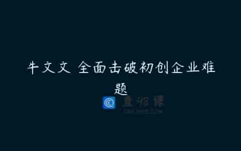 牛文文 全面击破初创企业难题