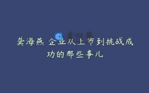龚海燕 企业从上市到挑战成功的那些事儿