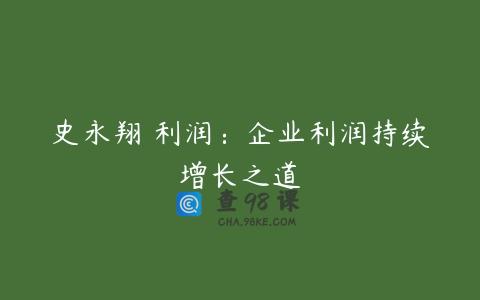 史永翔 利润：企业利润持续增长之道