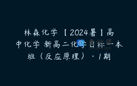 林森化学 【2024暑】高中化学 新高二化学目标一本班（反应原理）·1期