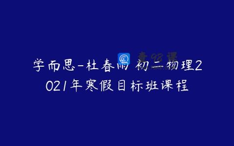 学而思-杜春雨 初二物理2021年寒假目标班课程