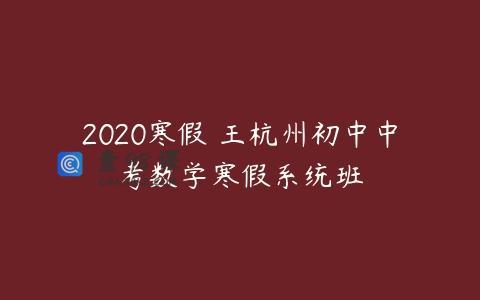 2020寒假 王杭州初中中考数学寒假系统班