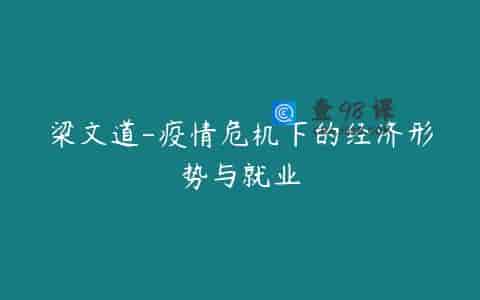 梁文道-疫情危机下的经济形势与就业