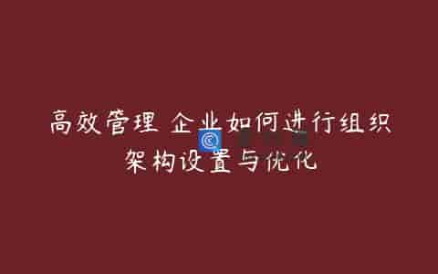 高效管理 企业如何进行组织架构设置与优化