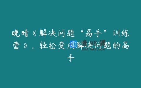 晚晴《解决问题“高手”训练营》，轻松变成解决问题的高手