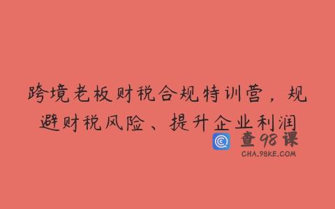 跨境老板财税合规特训营，规避财税风险、提升企业利润