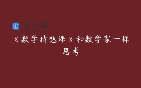 《数学猜想课》和数学家一样思考