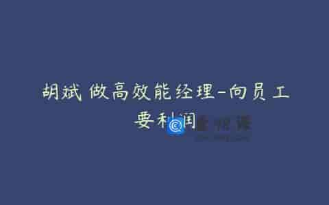 胡斌 做高效能经理-向员工要利润