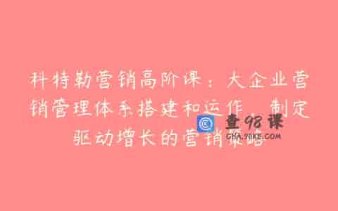 科特勒营销高阶课：大企业营销管理体系搭建和运作，制定驱动增长的营销策略